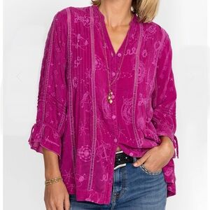 Johnny Was Mystic Delta Tunic in Fuchsia Pink Embroidered Blouse